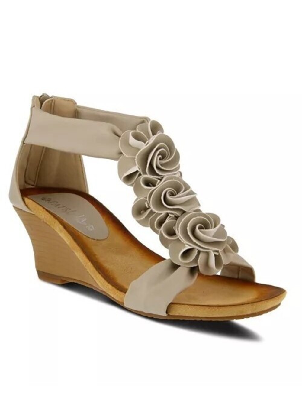 Patrizia by Spring Step Harlequin-C Wedge Sandals Cream Beige Leather Floral 9